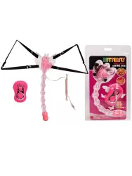 Вибростимулятор-«бабочка» Baile Butterfly тройного действия с ремешками для ношения и проводным пультом – розовый 