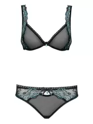 Черный полупрозрачный комплект с шикарным бирюзовым кружевом Amanta (Obsessive) – L/XL