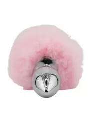 Серебристая анальная пробка с розовым заячьим хвостиком (Small) Kanikule
