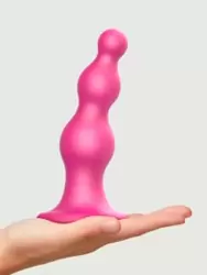 Рельефный фаллоимитатор Strap-On-Me Dildo Plug Beads Framboise, 16 см, силикон, розовый металлик
