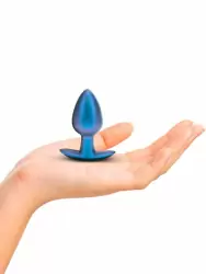 Гладкая анальная пробка Shots toys, 7,9 см, силикон, синий металлик