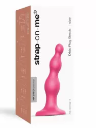Гибкий фаллоимитатор Strap-On-Me Dildo Plug Beads Framboise, 14 см, 3 утолщения, розовый металлик