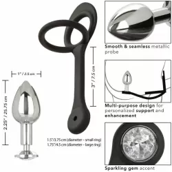 Металлическая анальная пробка с эрекционным кольцом STARFUCKER MINI PLUG, с подхватом мошонки, 5,7 см, диаметр 2,5 см