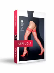 Чулки красные в крупную сетку с кружевной резинкой (Sense)