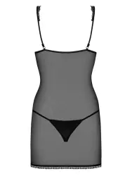 Черная полупрозрачная сорочка с голубым кружевом по бокам и стринги Amanta (Obsessive) – S/M