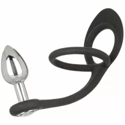 Металлическая анальная пробка с эрекционным кольцом STARFUCKER MINI PLUG, с подхватом мошонки, 5,7 см, диаметр 2,5 см