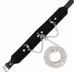 Ошейник из натуральной замши Kenzi Neck с металлическим поводком - черный