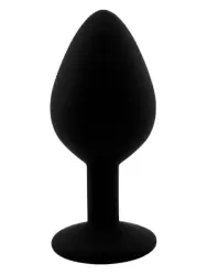 Средняя силиконовая анальная пробка Kanikule Medium с кристаллом – черный с черным