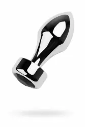 Большая металлическая анальная пробка TOYFA с кристаллом цвета турмалина - серебристый с черным