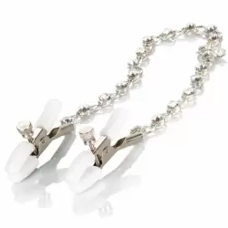 Зажимы на соски с цепочкой Crystal Chain Nipple Clamps – золотистый с белым