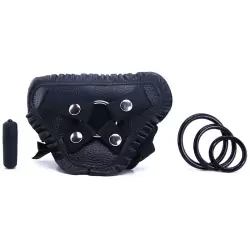 Страпон-трусики с вибрацией Leather Lover's Harness кожаные