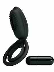 Эрекционное виброкольцо ESTHERЮ с клиторальной щеточкой, с подхватом мошонки, 10 см, черный