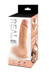Реалистичный фаллоимитатор из силикона Real Dual Layer с присоской 20 см - телесный
