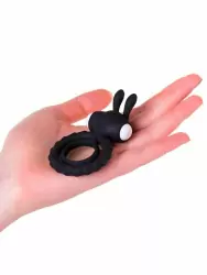 Необычное эрекционное кольцо JOS Bad Bunny, с вибропулей, силикон, 9 см, черное