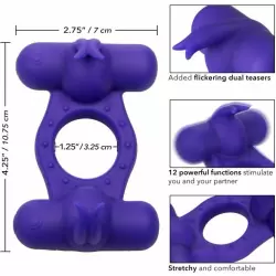 Перезаряжаемое эрекционное виброкольцо Silicone Rechargeable Triple Orgasm Enhancer, с двумя моторами, диаметр 3,25 см, фиолетовый