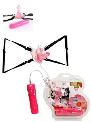 Стимулятор клитора Butterfly Mini на ремешках с вибрацией и проводным пультом – розовый