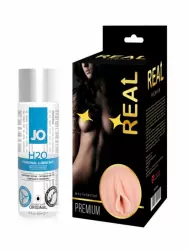 Мужской набор: Реалистичный односторонний мастурбатор Real Women Dual Layer с двойной структурой 15,5 см. и Нейтральный лубрикант JO Personal H2O - 60 мл