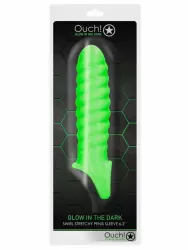 Ребристая насадка-удлинитель Shots toys Ouch!, фиксация на мошонке, люминисцентная, 15,5 см