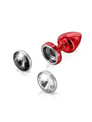 Красивая анальная пробка Anni Magnet T1 с двумя заменяемыми кристаллами на магните – красный