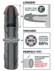 Реалистичная насадка удлинитель Mega 3 X-tensions, 23 см, диаметр 5 см, черный