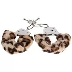 Металлические наручники Metal HandCuff с мехом – леопард