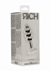 Ребристая серебряная анальная пробка с бриллиантовым кристаллом - 3,9см.