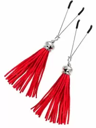 Зажимы на соски Pecado BDSM, «Вилки», с кисточками из замши, металл, красные