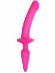 Реалистичный фаллоимитатор Strap-On-Me Switch Plug-In Semi-Realistic, двусторонний, с анальной пробкой, размер L, фуксия