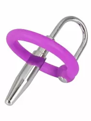 Компактный уретральный стимулятор Orion Penis Plug, с силиконовым кольцом под головку, 4,5 см, металл, серебристый с фиолетовым