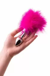 Маленькая анальная втулка с опушкой TOYFA Metal – розовый 