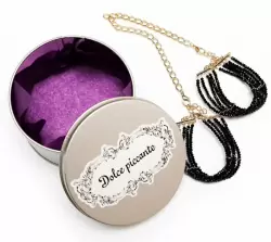 Наручники-браслеты ручной работы из черного агата Dolce Piccante Tenero Аmore с золотистой цепочкой