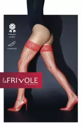 Чулки красные в крупную сетку с кружевной резинкой (Sense)