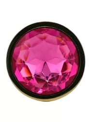 Маленькая алюминиевая анальная пробка Kanikule Small с кристаллом – золотистый с розовым