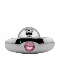 Серебряная анальная пробка для ношения с нежно-розовым кристаллом (Small)