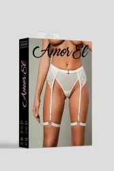 Женские трусики с поясом и гартерами, Amor El, L/XL, дымчато-белые