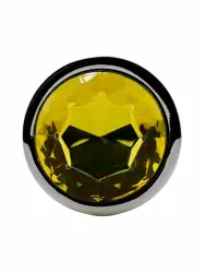 Серебристая анальная пробка с желтым кристаллом (Large) Kanikule