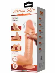 Реалистичный фаллоимитатор Baile Sliding Skin, 24 см, 3 скорости, с подвижной кожей, ТПР, телесный