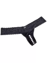 Трусики-тонг с жемчужной нитью – черный, S/M