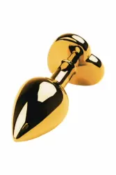 Металлическая анальная втулка TOYFA Metal с кристаллом цвета аметиста в форме сердца - золотистый с фиолетовым