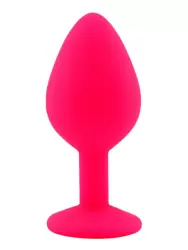 Средняя силиконовая анальная пробка Kanikule Medium с кристаллом – розовый