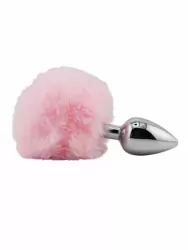 Серебристая анальная пробка с розовым заячьим хвостиком (Small) Kanikule
