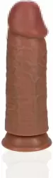 Реалистичный фаллоимитатор Shots Toys Extra Thick Straight without Balls, на присоске, с набухшими венами, 23 см х 7,6 см, ПВХ, мулат