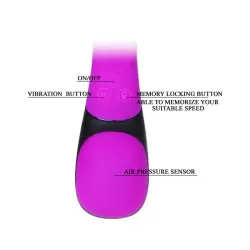 Вибратор двойного действия Hilary с воздушной подушкой-регулятором и функцией запоминания – малиновый