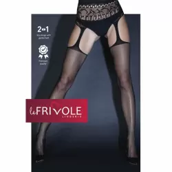 Чулки в сетку с высоким кружевным поясом, черные - S/M