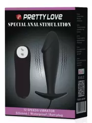 Реалистичная анальная вибропробка Pretty Love, 10 см, 12 режимов, с проводным пультом, черный