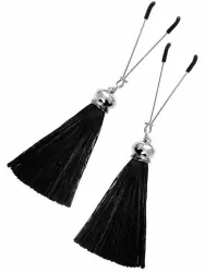 Зажимы на соски Pecado BDSM, «Вилки», с кисточками из шелка, металл, черные