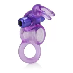 Кольцо Basic Essential Triple Tickler с вибрацией и петлей на мошонку – фиолетовый