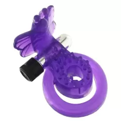 Эрекцонное виброкольцо Butterfly Cock/Ball Harness с петлей на мошонку и клиторальным стимулятором в виде бабочки – фиолетовый