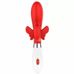Изогнутый вибратор-кролик Alexios, 21 см, 10 режимов, красный
