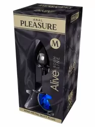 Металлическая анальная пробка Alive Mini Metal Butt, голубой кристалл, 8 см, диаметр 3,4 см, серебристый